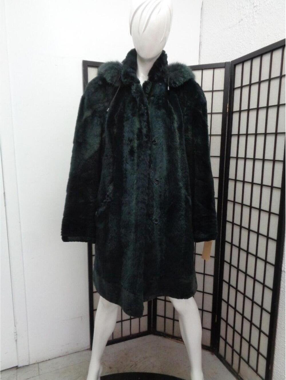 EXCELLENT GREEN SHEARED RACCOON & FOX FUR COAT JACKET WOMEN WOMAN SZ 6-8